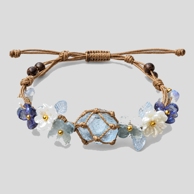 Woven Cord Synthetic Crystal Flower Bracelet