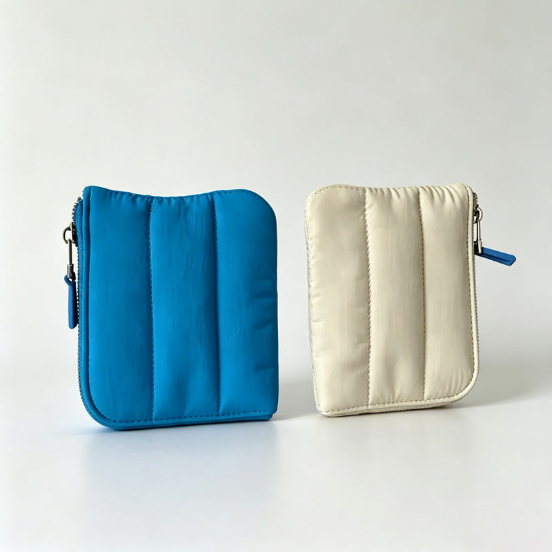 Quilted Stitch Mini Zip Card Coin Pouch