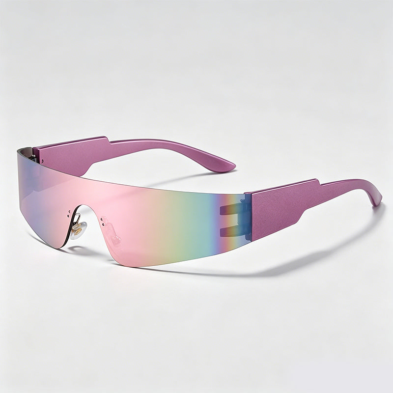 Rimless One Piece Wrap Around Sport Sunglasses