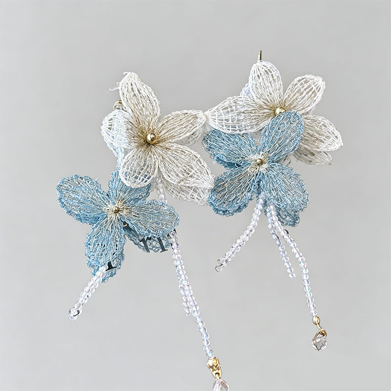 Boho Artistic Embroidery Tassel Crystal Copper Earrings