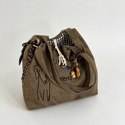Dog Embroidered Handle Bag
