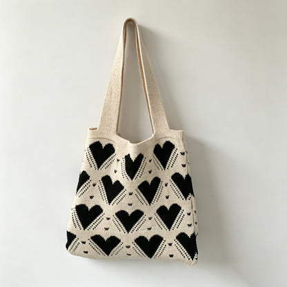Heart Pattern Knit Tote Bag