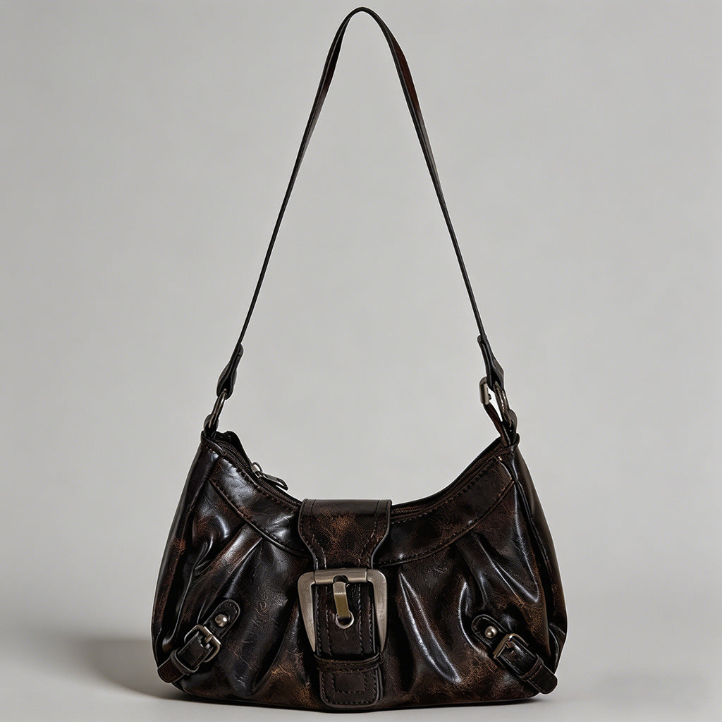 Vintage Washed Leather Hobo Shoulder Bag