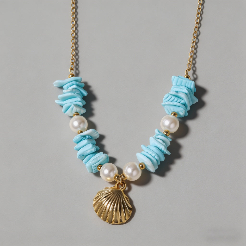 Beach Shell Pearl Stainless Steel Necklace