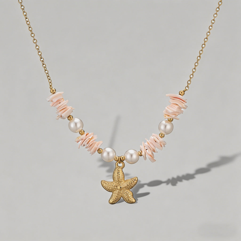 Beach Shell Pearl Stainless Steel Necklace