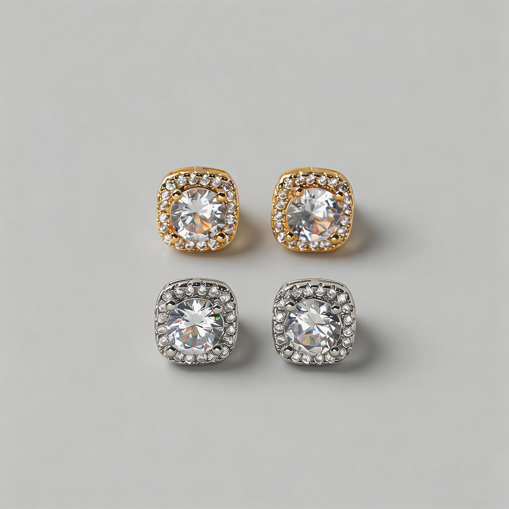 Halo Cushion Cut CZ Stud Earri - Shopdayla Wholesale - #8802