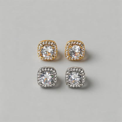Halo Cushion Cut CZ Stud Earri - Shopdayla Wholesale - #8802