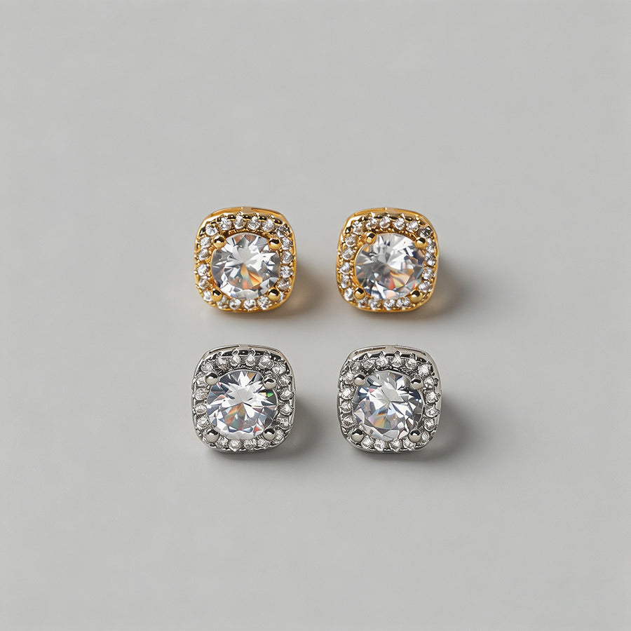 Halo Cushion Cut CZ Stud Earri - Shopdayla Wholesale - #8802