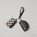 Checkered & Leather Wristlet Bag Set