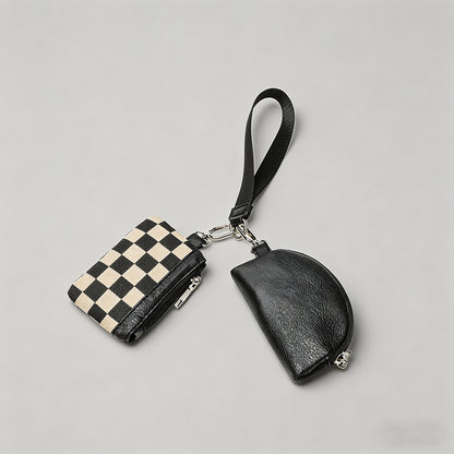 Checkered & Leather Wristlet B - Shopdayla Wholesale - #9330