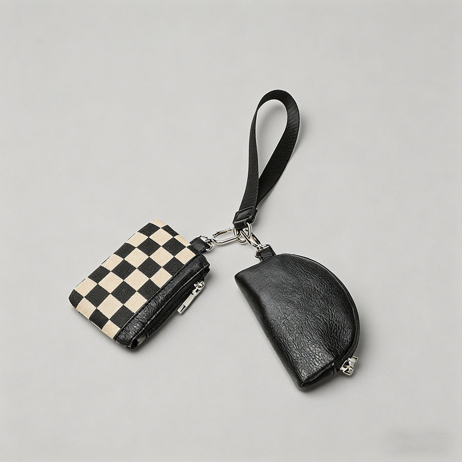 Checkered & Leather Wristlet B - Shopdayla Wholesale - #9330
