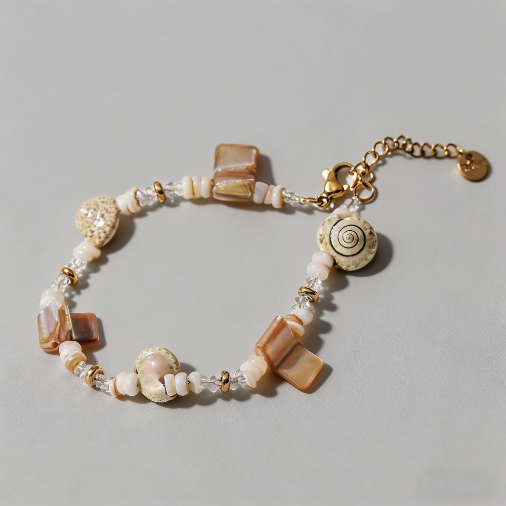 Beach Shell Stainless Steel Beaded Bracelet