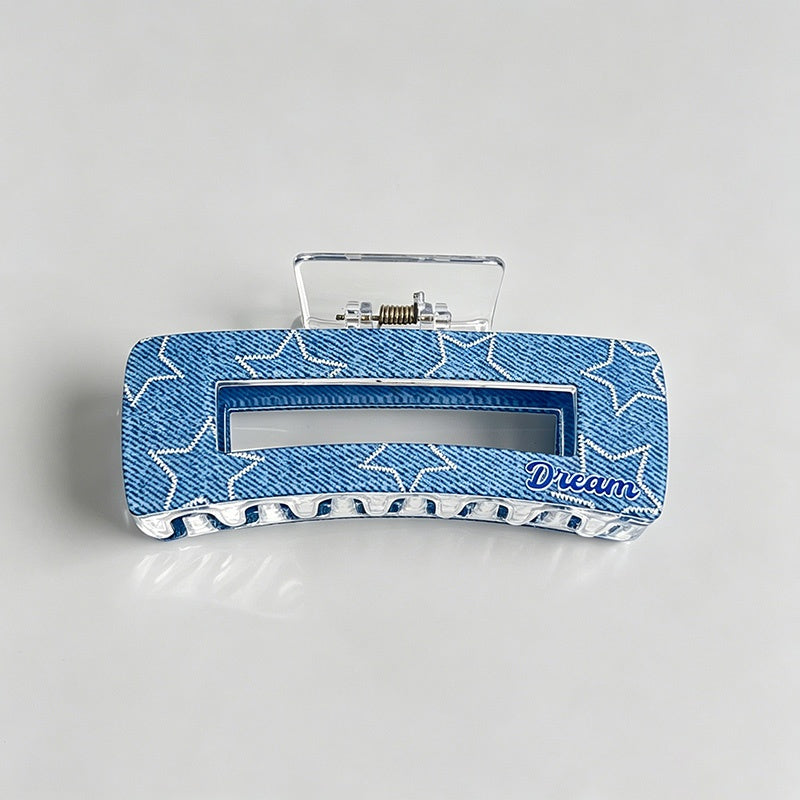 Blue Heart Print Hair Claw Clips