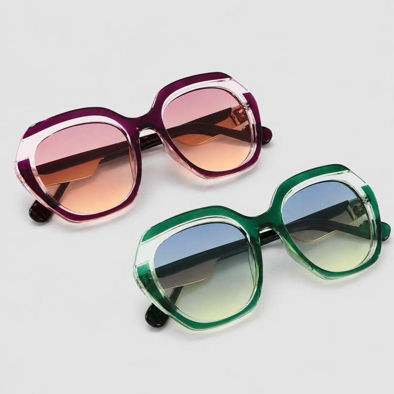 Oversized Two-tone Geometric Square Gradient Lens Sunglasses