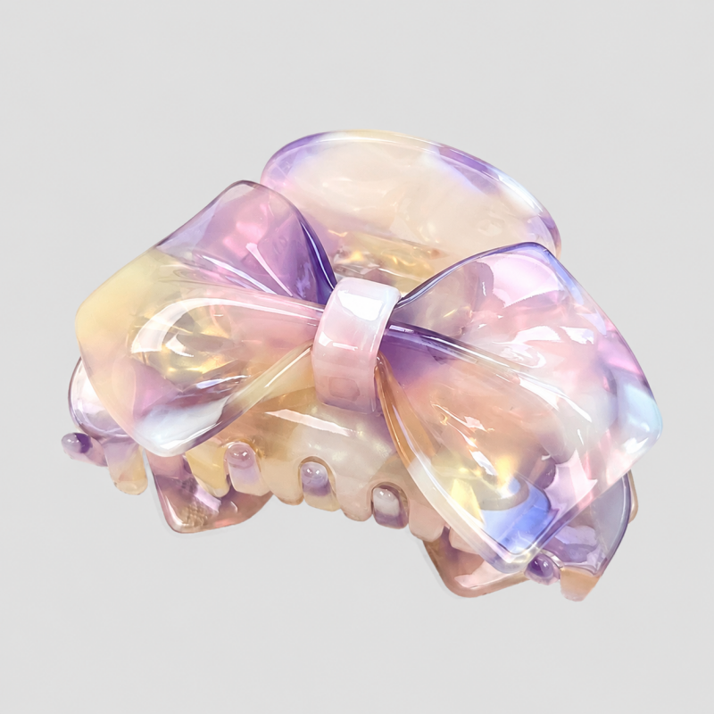 Large Pink Marbled Bow Hair Claw Clip