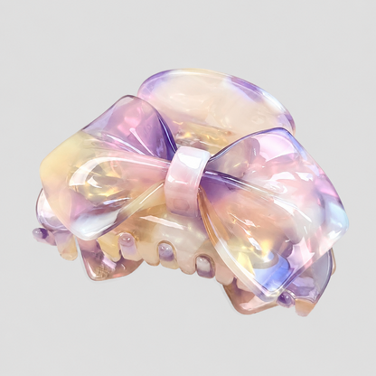 Large Pink Marbled Bow Hair Claw Clip