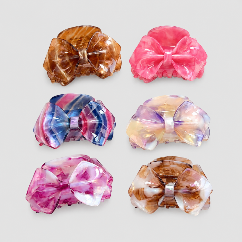 Large Pink Marbled Bow Hair Claw Clip