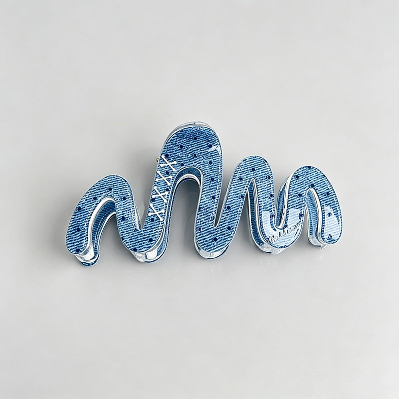 Blue Heart Print Hair Claw Clips