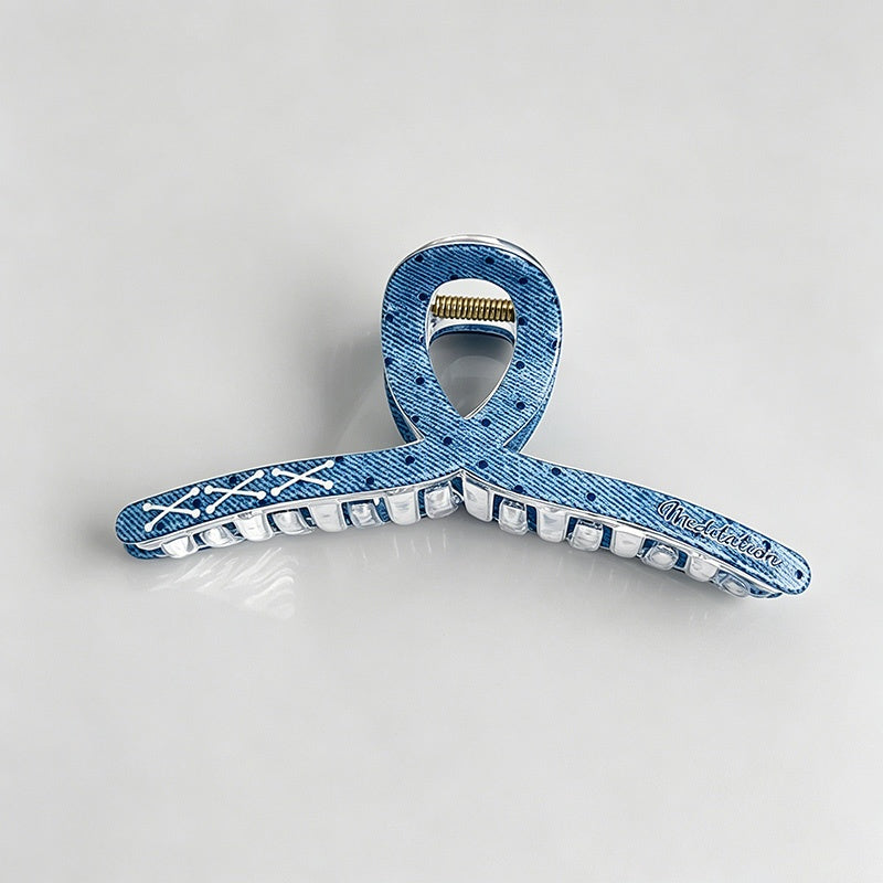 Blue Heart Print Hair Claw Clips