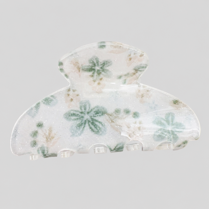 Dried Flower Print Shark Hair Claw Clip