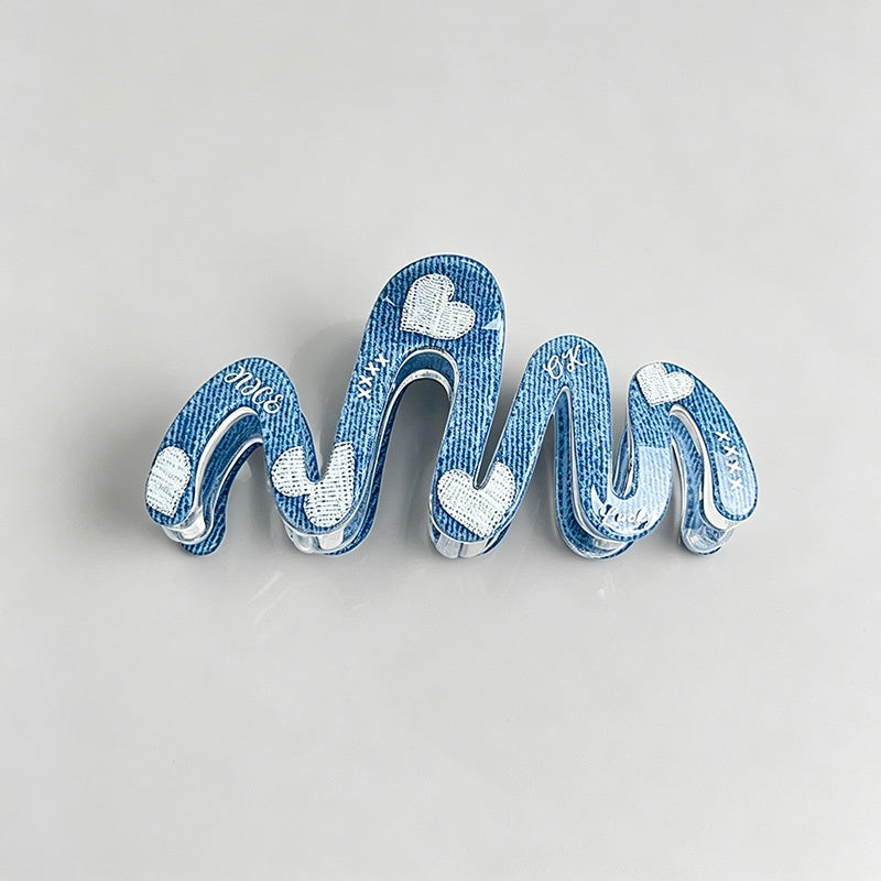 Blue Heart Print Hair Claw Clips
