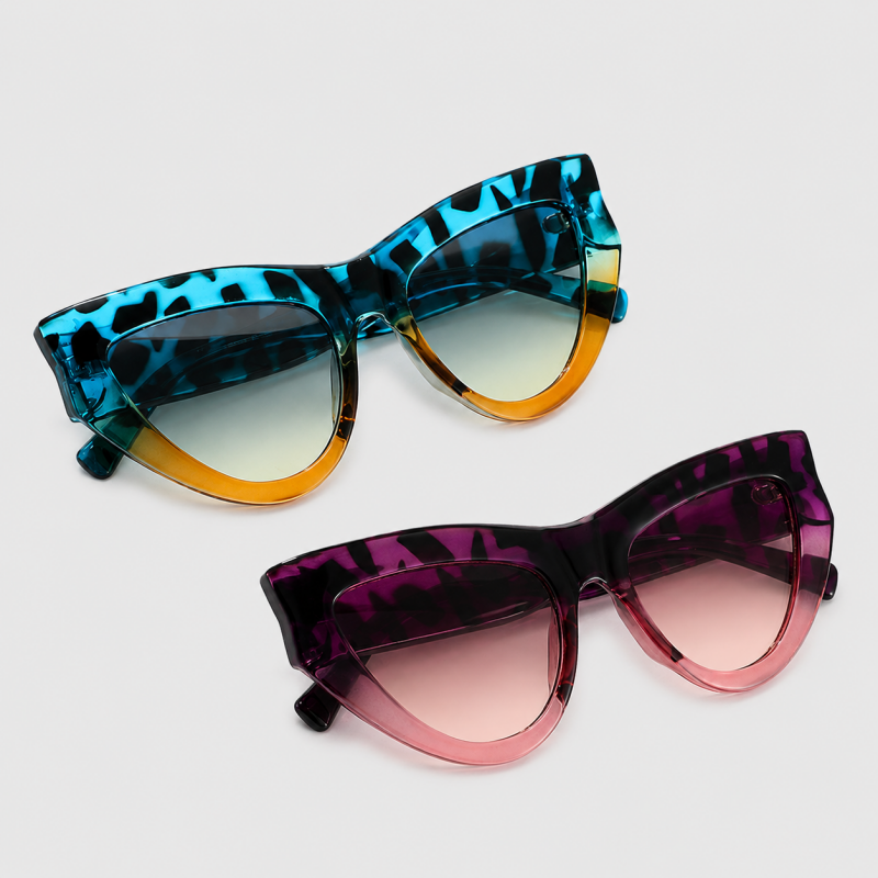 Thick Oversized Cat Eye Gradient Lens Vintage Sunglasses