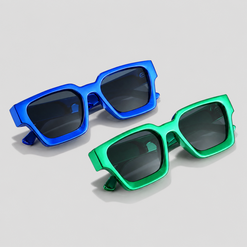 Metallic Electroplated Thick Square Trendy Sunglasses