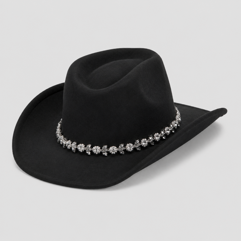 Black Western Cowboy Hat with Rhinestone Band