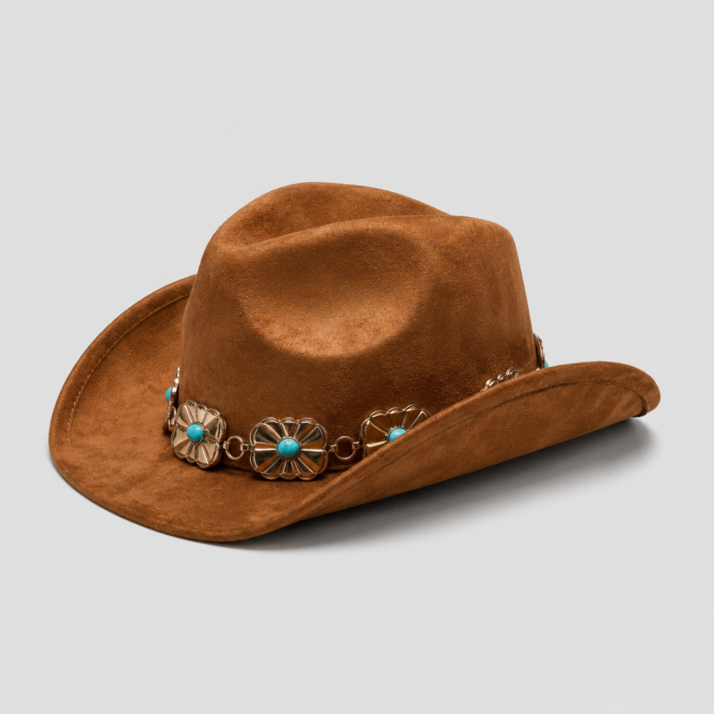 Western Cowboy Hat with Floral Concho Chain Band