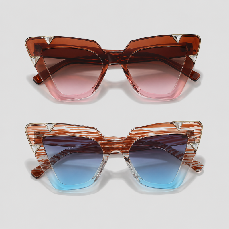 Four-Corner Triangle Metal Decor Cat Eye Sunglasses