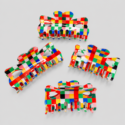 Heart Top Colorful Checker Shark Hair Claw Clip