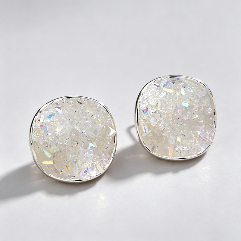 Round Square Glitter Crushed Glass Crystal Studs