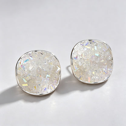 Round Square Glitter Crushed Glass Crystal Studs