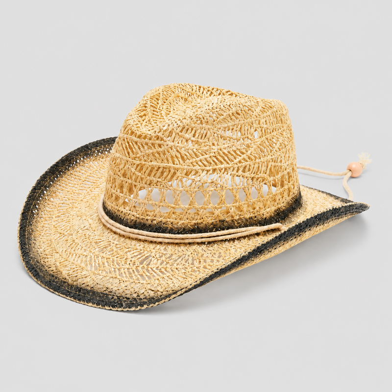 Western Faux Straw Sun Hat with Contrast Brim