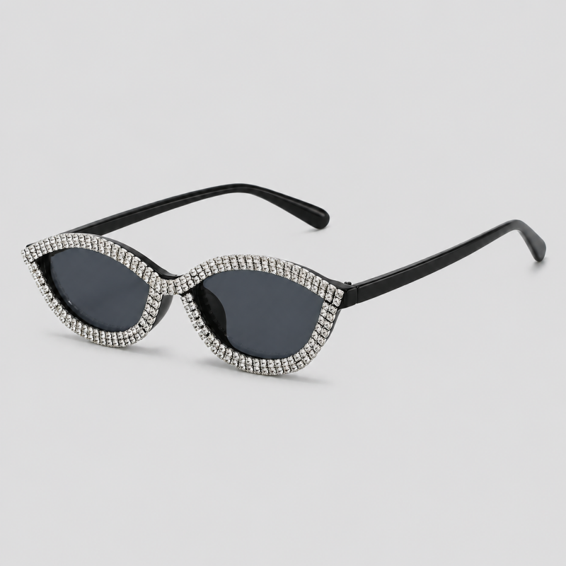 Slim Rhinestone Inlaid Cat Eye Glam Sunglasses