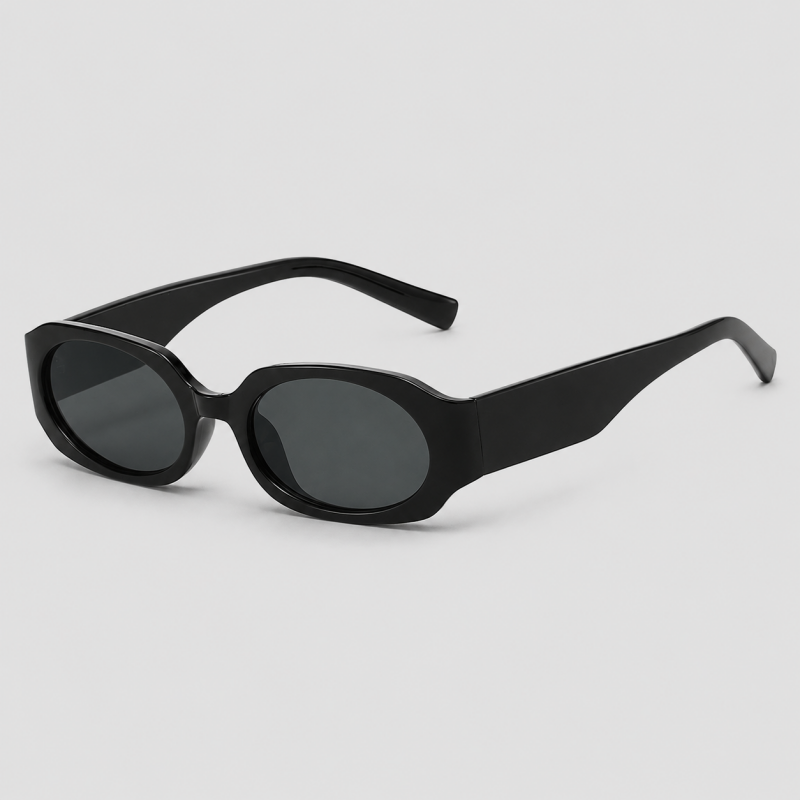 Narrow Oval Thick Wide Temple Retro Trendy Sunglasses
