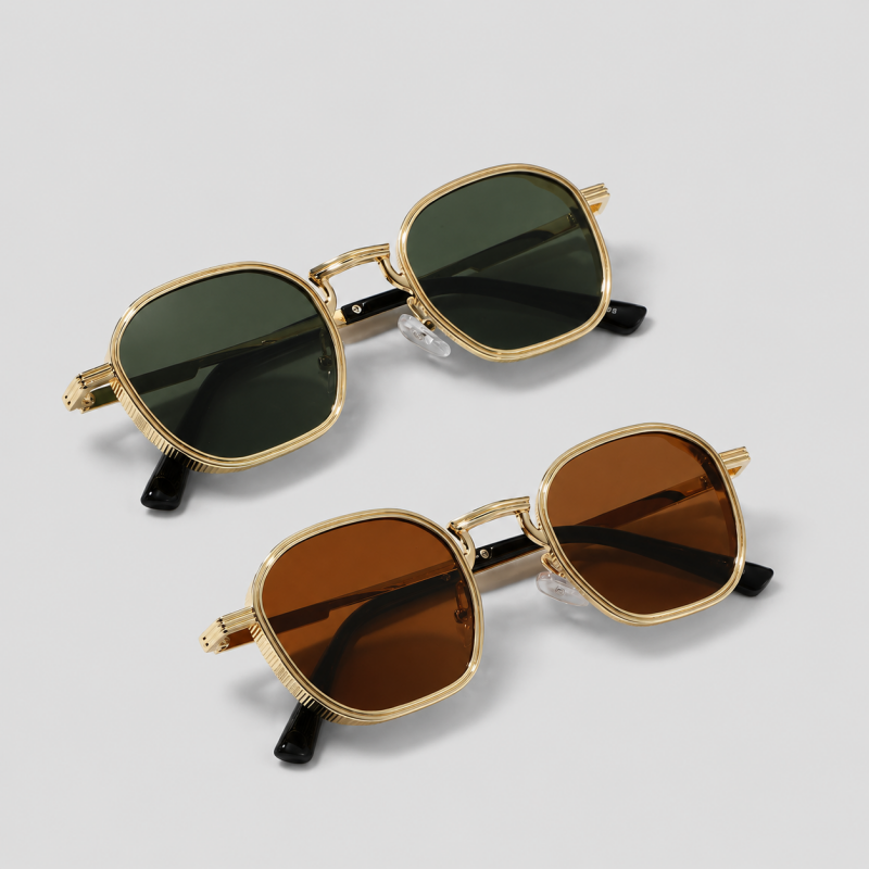 Textured Rim Hexagon Metal Sunglasses