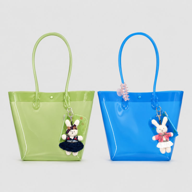 Transparent Jelly Tote Bag with Mini Clear Pouch
