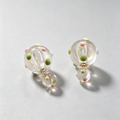 Double Transparent Ball Pastel Dot Back Front Earrings