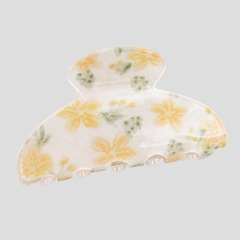 Dried Flower Print Shark Hair Claw Clip