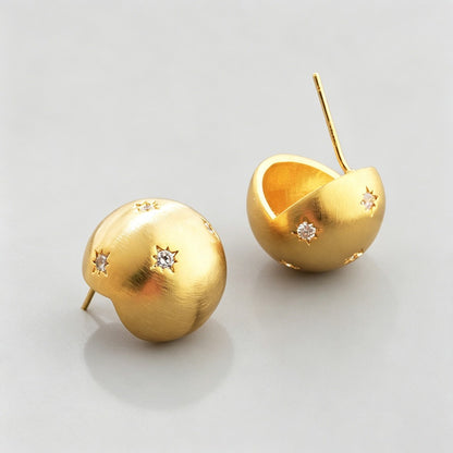 Brushed Round Ball Stud Earrings