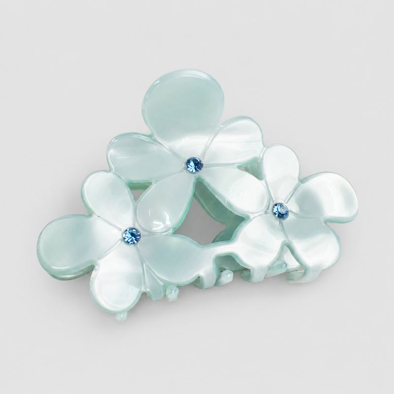 Three Flower Rhinestone Shark Hair Claw Clip