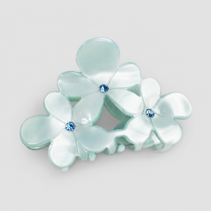 Three Flower Rhinestone Shark Hair Claw Clip
