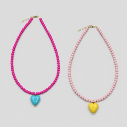 New Candy Color Acrylic Beaded Heart Pendant Choker Necklace