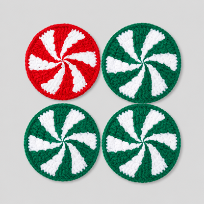 New Hand Crocheted Peppermint Candy Round Coaster