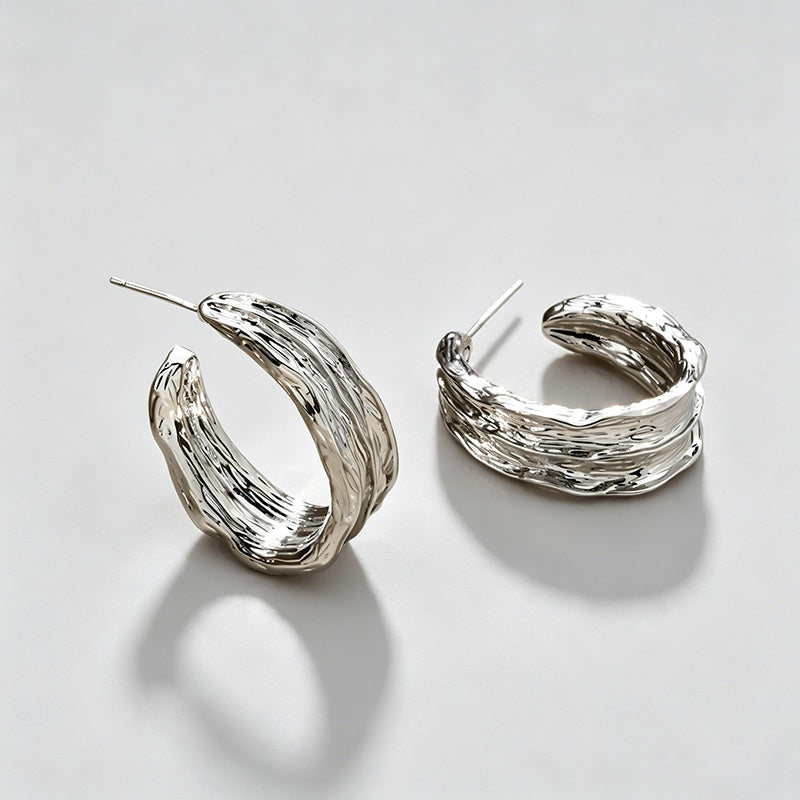 C-Shape Irregular Textured Crinkle Stud Earrings