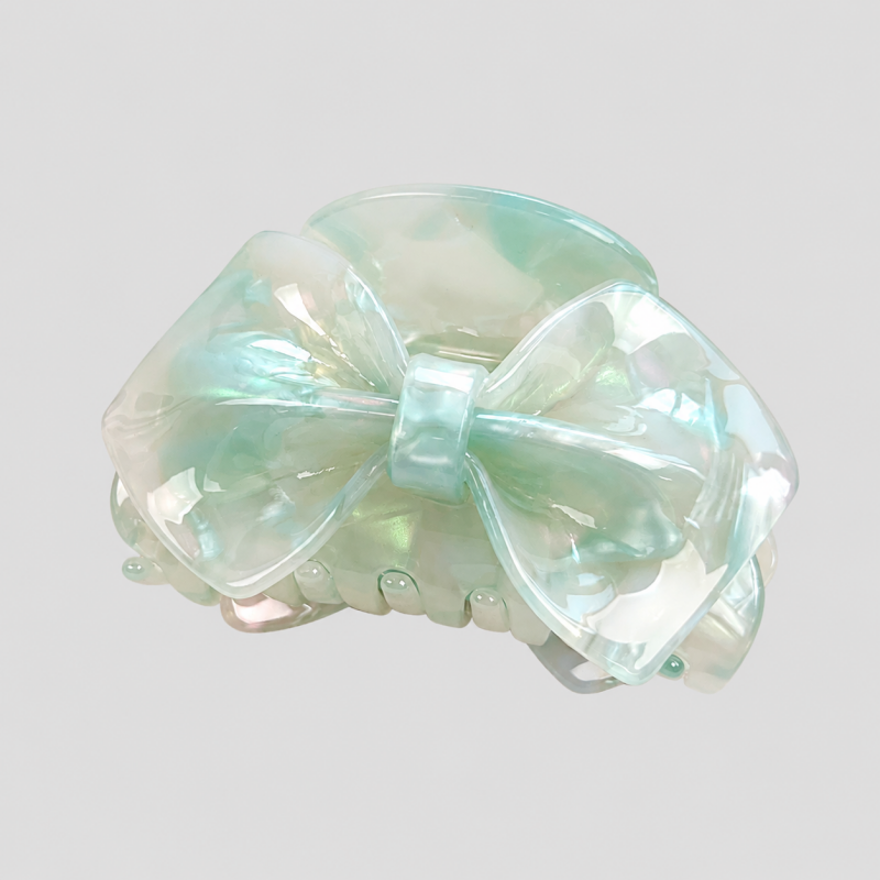 Large Pink Marbled Bow Hair Claw Clip