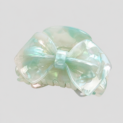Large Pink Marbled Bow Hair Claw Clip