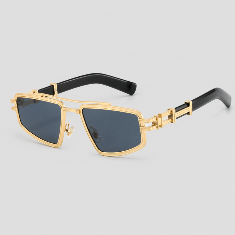 Double Bridge Hollow Metal Rectangle Punk Retro Sunglasses