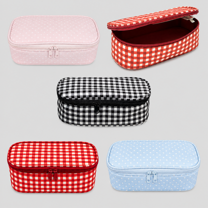 Retro Check Print Pencil Case